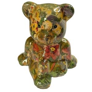 Joan Baker Designs Porcelain Patchwork Floral Bear 6.5” Multicolor Fabric Art